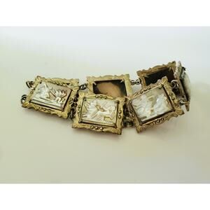 Vintage 1940's Greek 800 Silver Marcasite 7 Days of the Week Cameo Bracelet